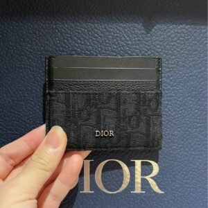 Oblique Jacquard (6 Slot) Card Holder Black grained calfskin.