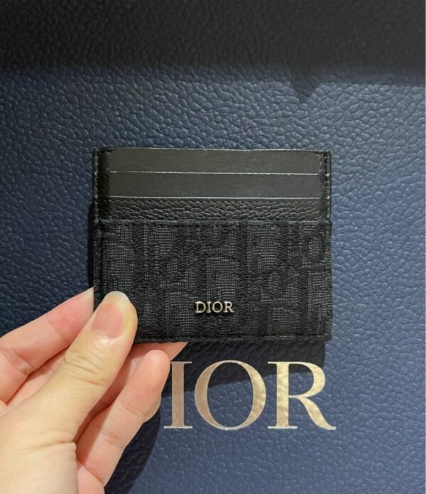 Oblique Jacquard (6 Slot) Card Holder Black grained calfskin.