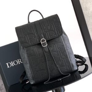 Black Gravity printed High quality embossed leather Daily flap backpack with magnetic buckle.