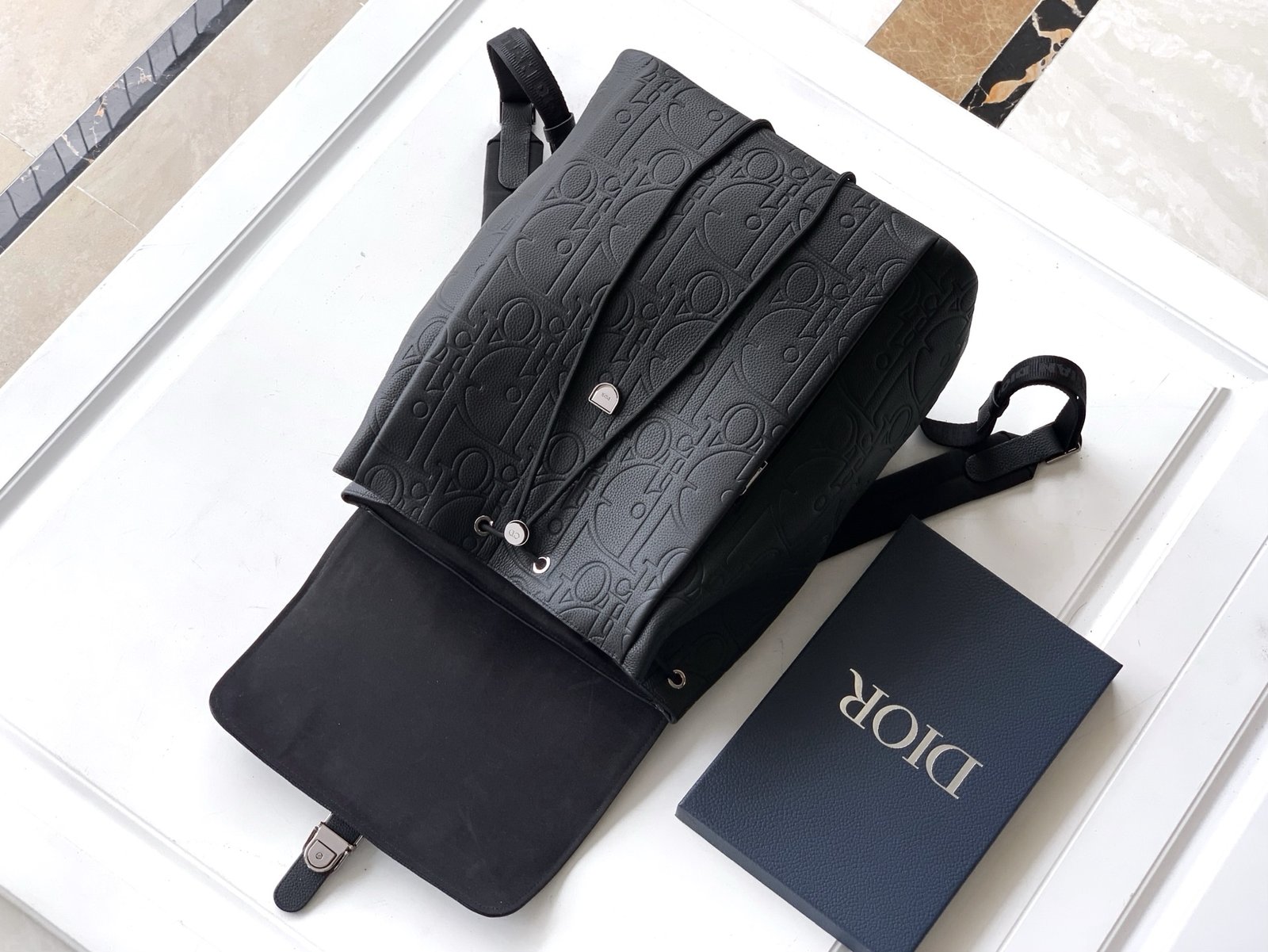 Black Gravity printed High quality embossed leather Daily flap backpack with magnetic buckle. - Image 5