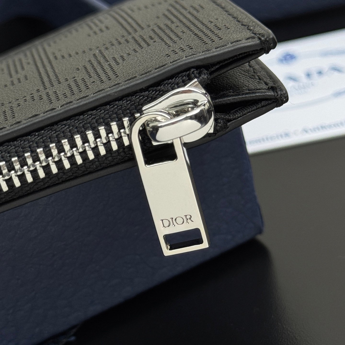 Zipper card holder made of black Gravity printed fabrics and cowhide, 4 card slots. - Image 6