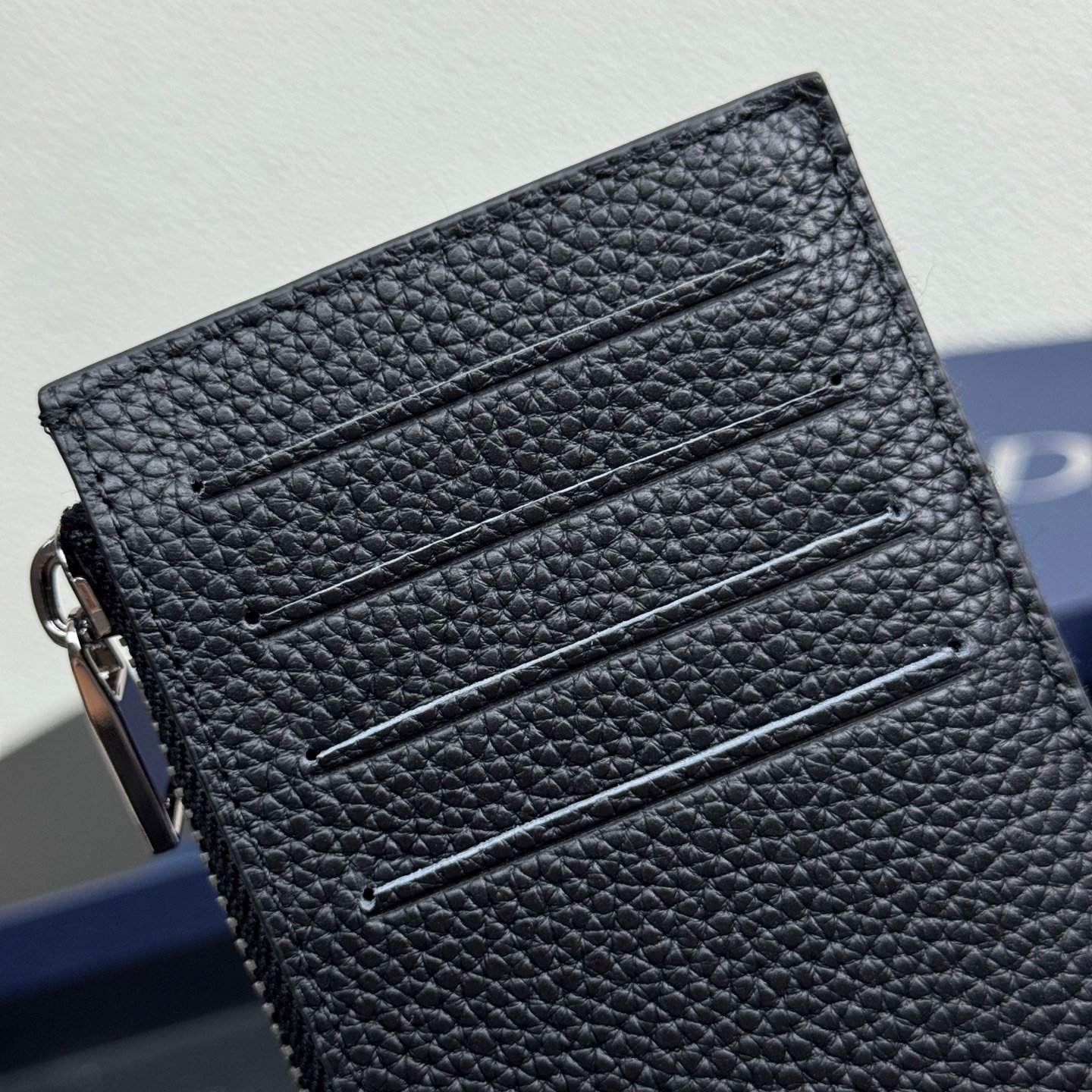 Zipper card holder made of black Grained cowhide, 4 card slots. - Image 7