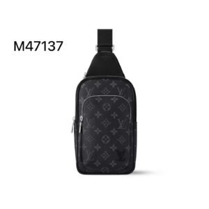 Black Cowhide-leather trim Avenue Sling-bag PM made from Monogram Eclipse coated canvas and Textile lining.