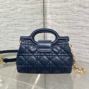Alternative view of Dark blue  plain pattern "Jolie" Top Handle mini chain bag.