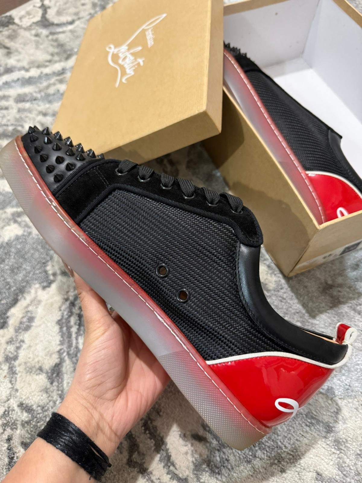 Loui$ Junior Spiked black sneakers with red accents SIZE 12. - Image 2