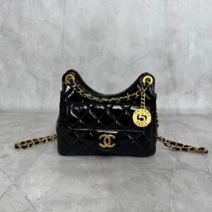 Oil wax Sheepskin material Small Wavy CC Hobo Bag crafted with aged gold hardware.