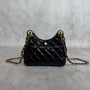 Alternative view of Oil wax Sheepskin material Small Wavy CC Hobo Bag crafted with aged gold hardware.