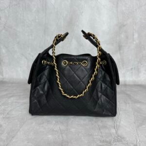 Alternative view of Black 25 Small Hobo Bag crafted from grained calfskin leather with gold-tone metal hardware.
