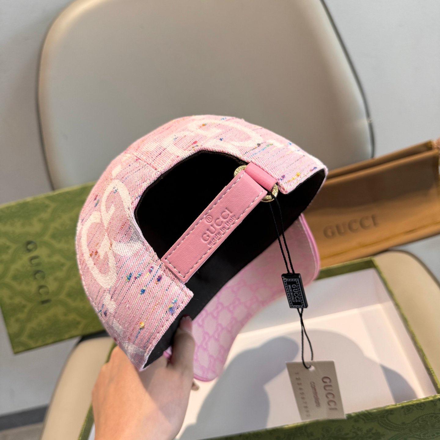 Pink Baseball Cap head circumfrence is 56 with adjustable patch with cowhide and fabric canvas. - Image 3