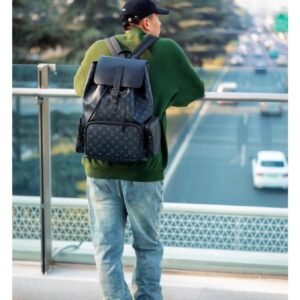 Alternative view of Black old flower TRIO backpack made of genuine calfskin leather.