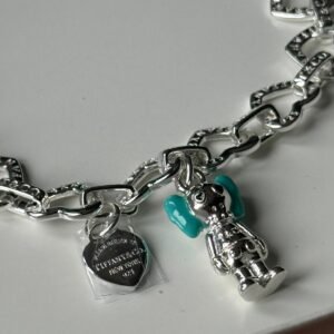 Alternative view of Adjustable heart shaped chain and silver doll charm bracelet in 925 silver can be worn by both men and women.