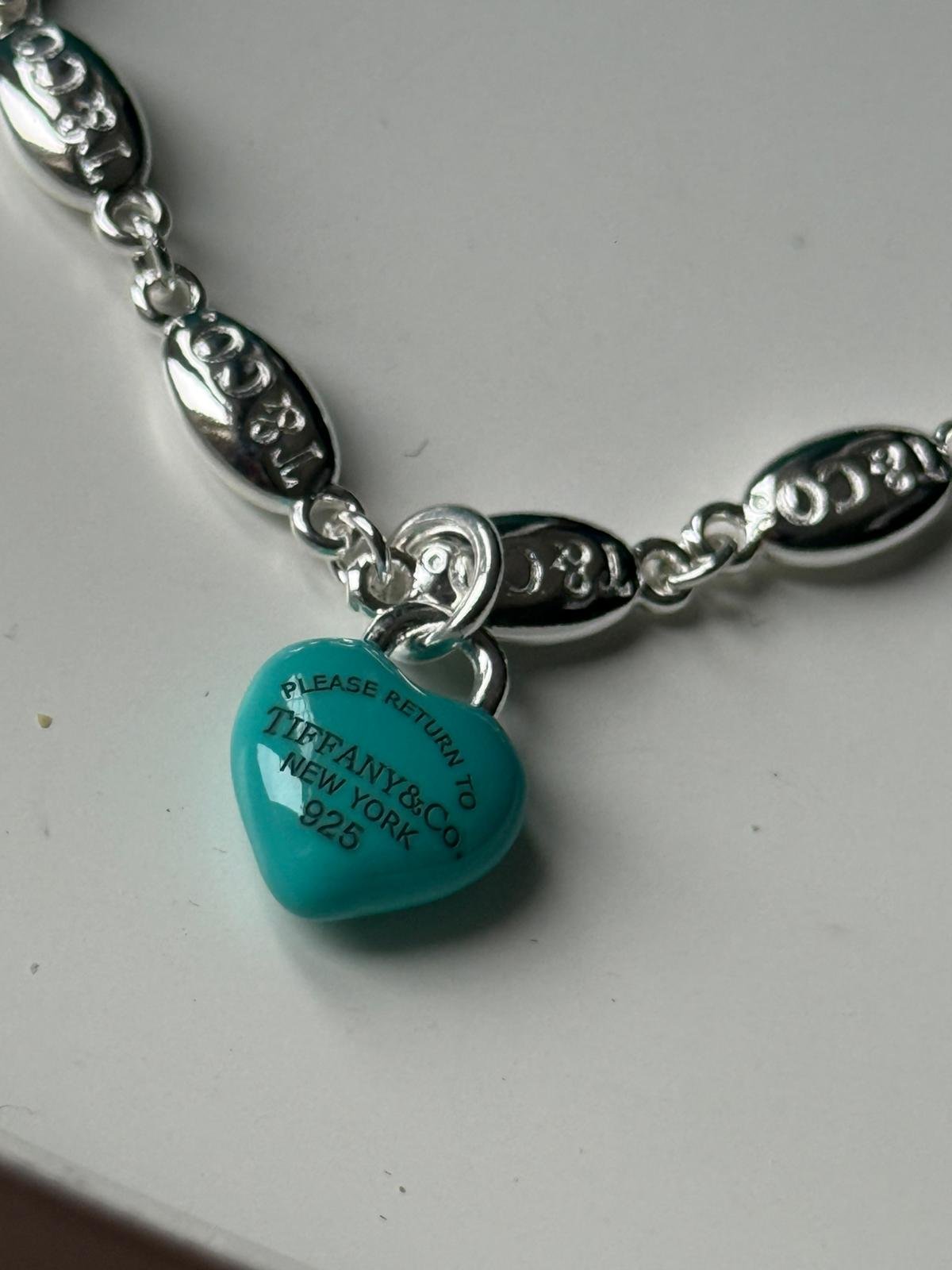 Link chain bracelet in 925 silver with Tiffany blue Heart, can be worn by both men and women. - Image 2