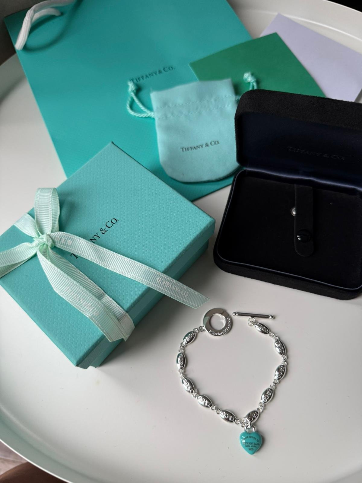 Link chain bracelet in 925 silver with Tiffany blue Heart, can be worn by both men and women. - Image 5