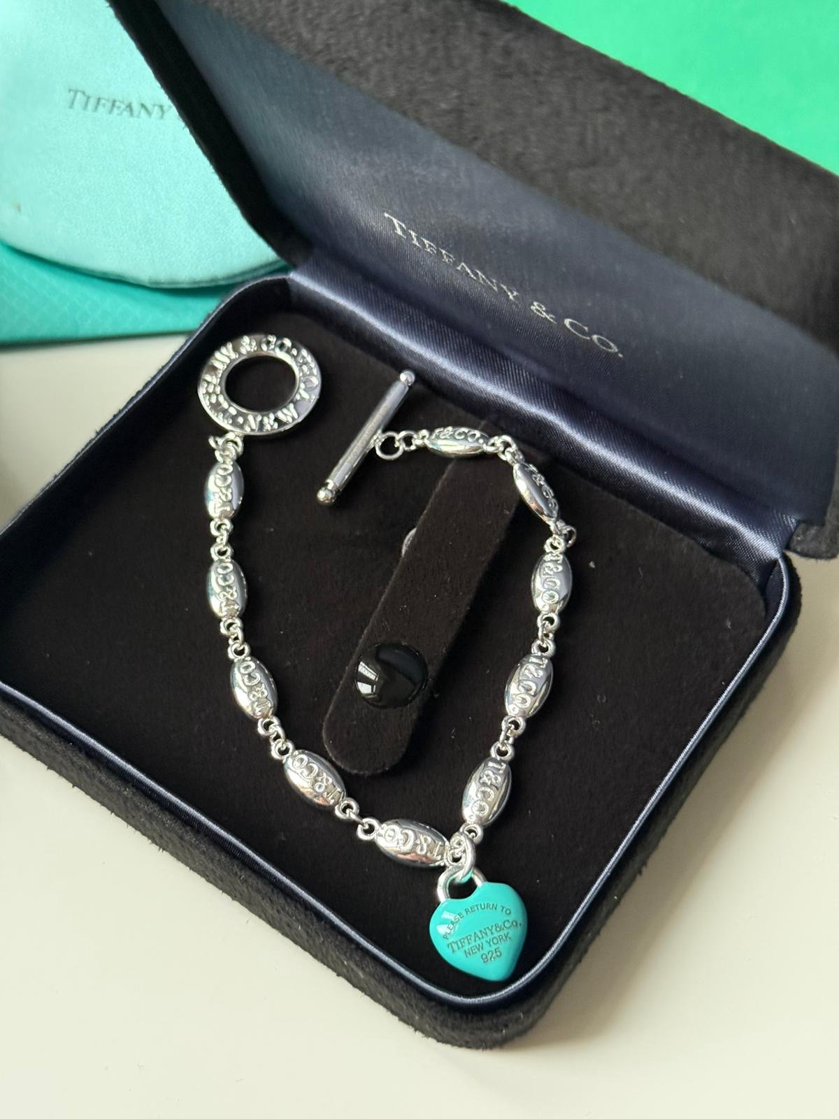 Link chain bracelet in 925 silver with Tiffany blue Heart, can be worn by both men and women. - Image 6