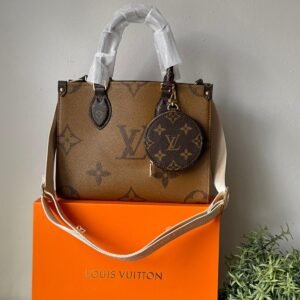 OnTheGo tote bag made from a mix of Monogram and Monogram Reverse canvas with detachable coin purse.