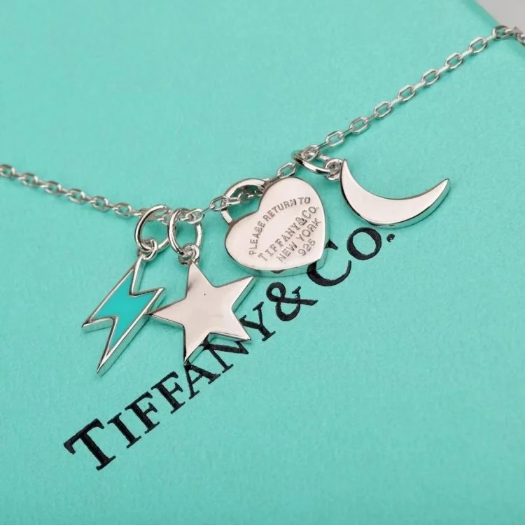 925 silver heart with star and moon necklace.