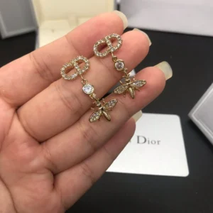 Alternative view of Cute drop earrings with diamonds inlaid in CD letter and iconic Bee charm.