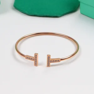 Alternative view of T series bracelet with diamonds inlaid in Silver / Gold /Rose gold.