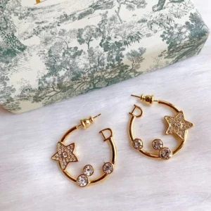 Alternative view of Golden Hoop earrings with diamonds and crystals.