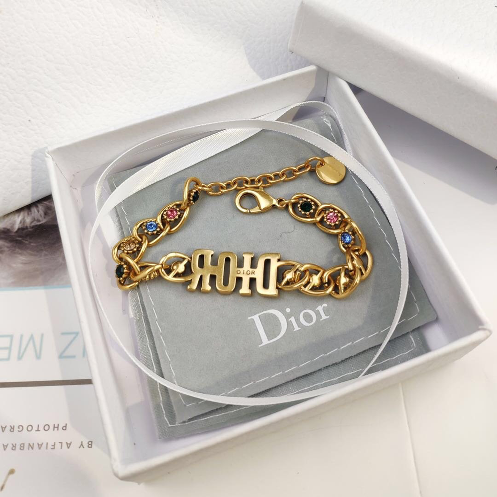 Linked chain Gold bracelet with J@D!0R cut out and Gems inlaid. - Image 7