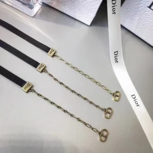 Alternative view of Choker necklace featuring a black grosgrain band and a gold-tone metal "D!0R" signature.
