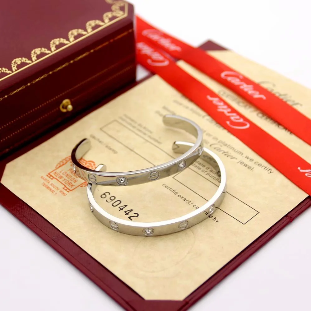 Gems inlaid C shaped Love bracelet in 18K gold plated. - Image 3