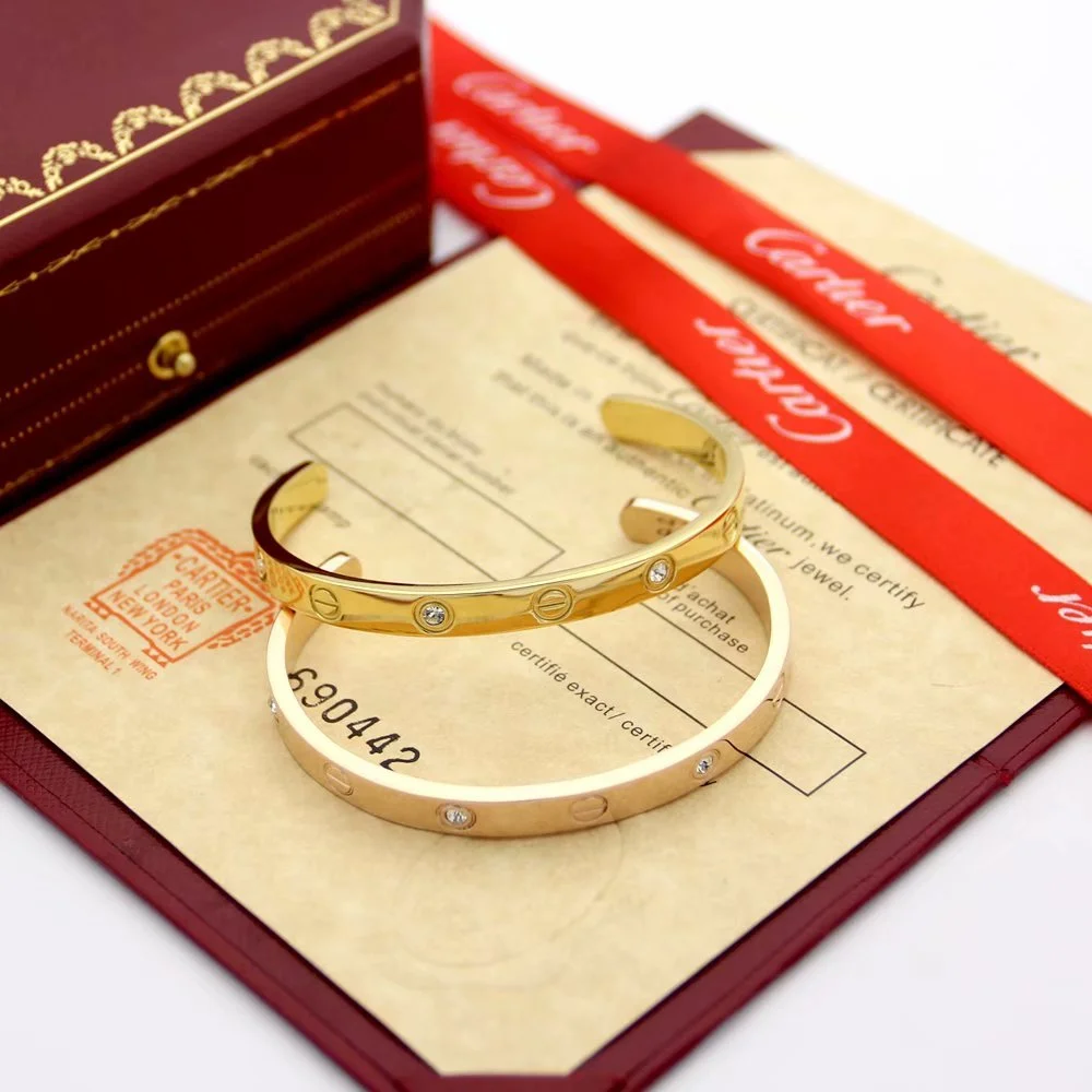 Gems inlaid C shaped Love bracelet in 18K gold plated. - Image 2