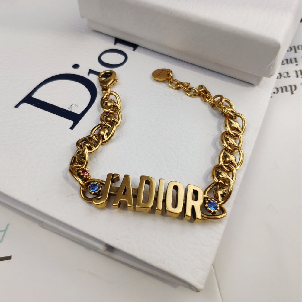 Linked chain Gold bracelet with J@D!0R cut out and Gems inlaid. - Image 5