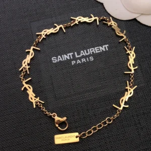 Alternative view of Golden linked chain bracelet with Y$L branding 18K gold plated.
