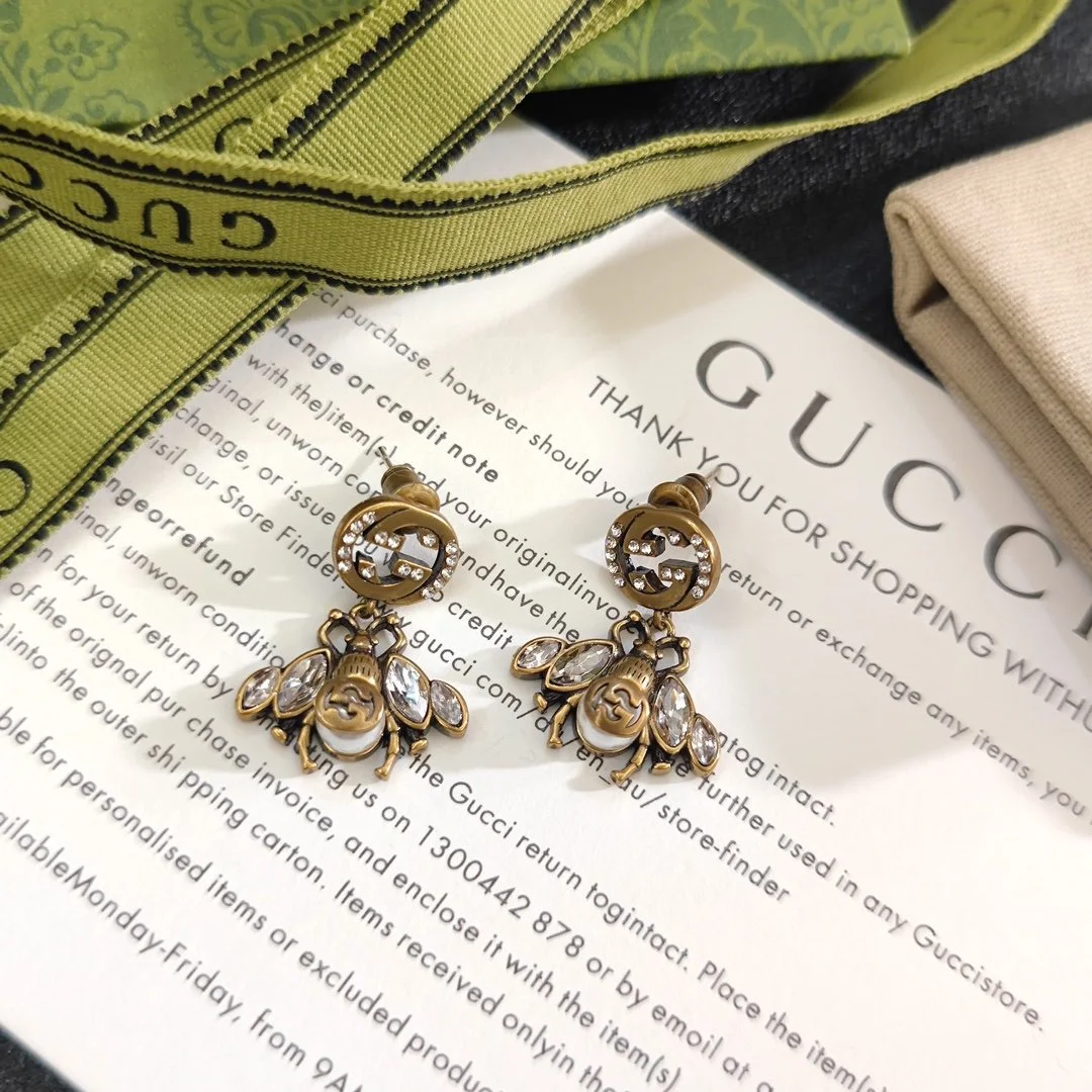 Golden Bee drop earrings with diamonds inlaid, giving a antique touch. - Image 3