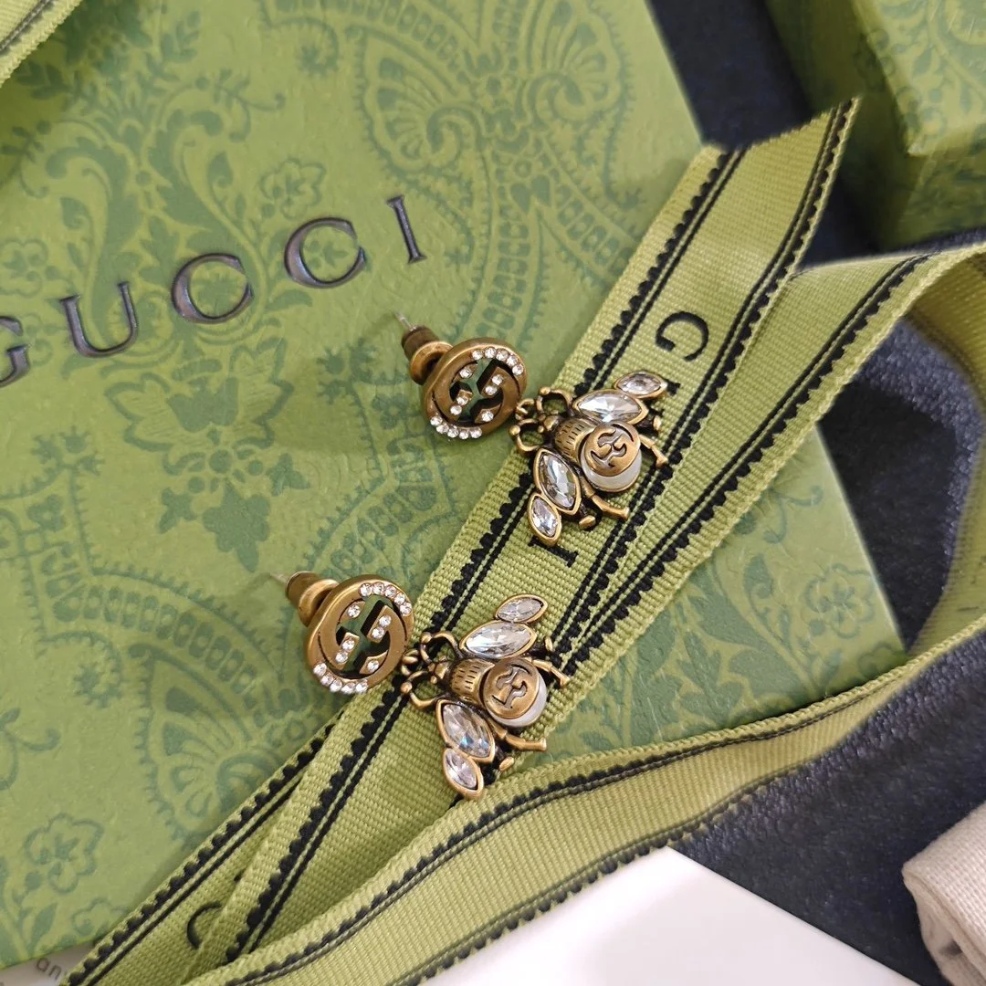 Golden Bee drop earrings with diamonds inlaid, giving a antique touch. - Image 4