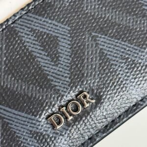 Alternative view of CD Diamond Card Holder featuring the signature geometric CD Diamond canvas pattern and black smooth calfskin trim.